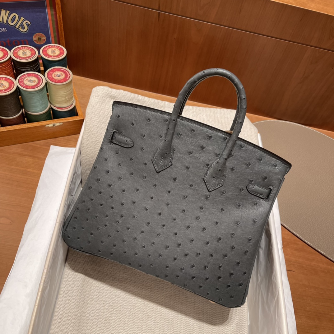 에르메스 버킨백25 그레이 로즈골드 타조가죽